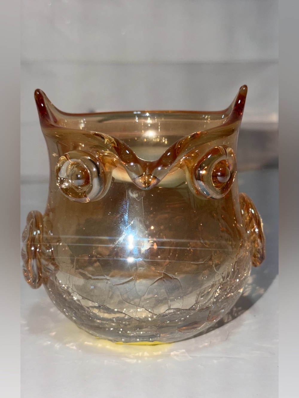 Amber Fade Hand-blown Owl Vase Trinket Bowl  Candleholder 4”